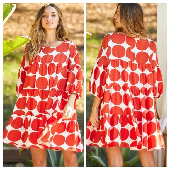 05 Martine Large Polka Dot Print Quarter Sleeve Swing Dress - Picture 2 of 3